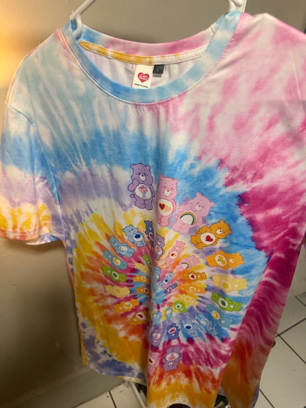 NWOT** Tie-Dye Care Bears Graphic Tee - Pink, Blue & Yellow
